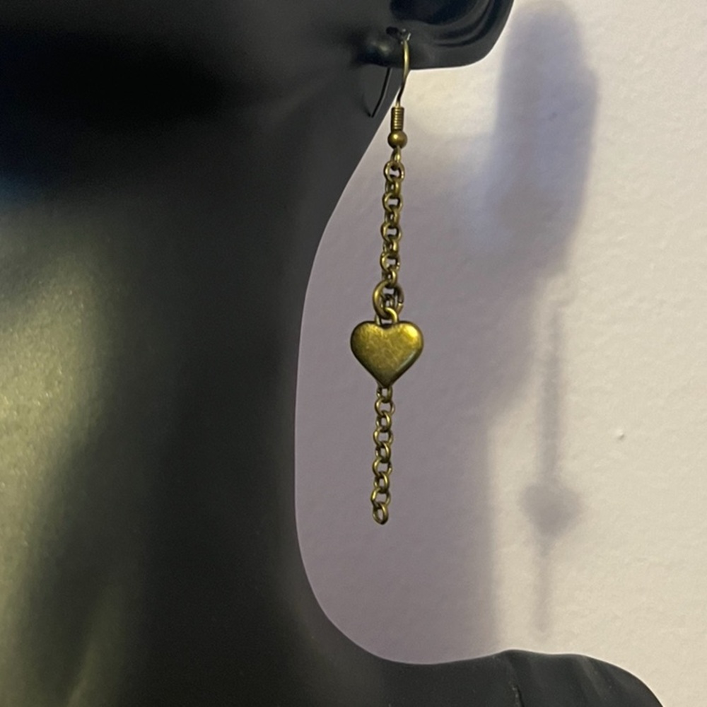 Antique Bronze Heart Drop Earrings - Picture 2 of 2